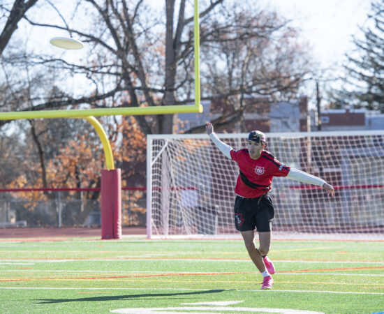 Cameron McCleod hucks the disc